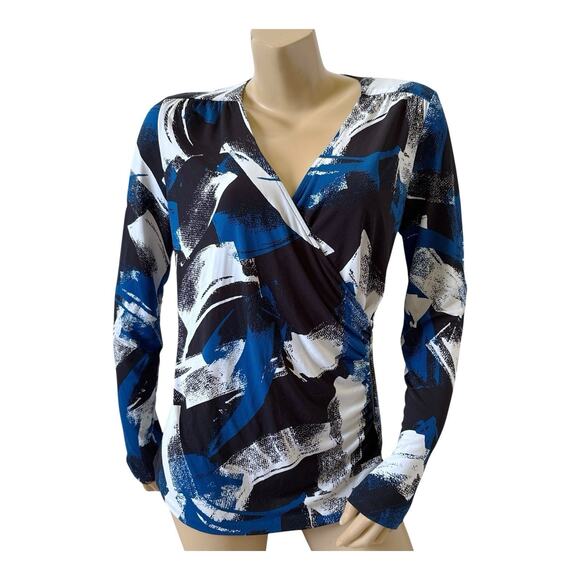 ANNE KLEIN Womens Size Medium Long Sleeve Surplice V Neck Faux Wrap Shirt Top - Picture 1 of 7